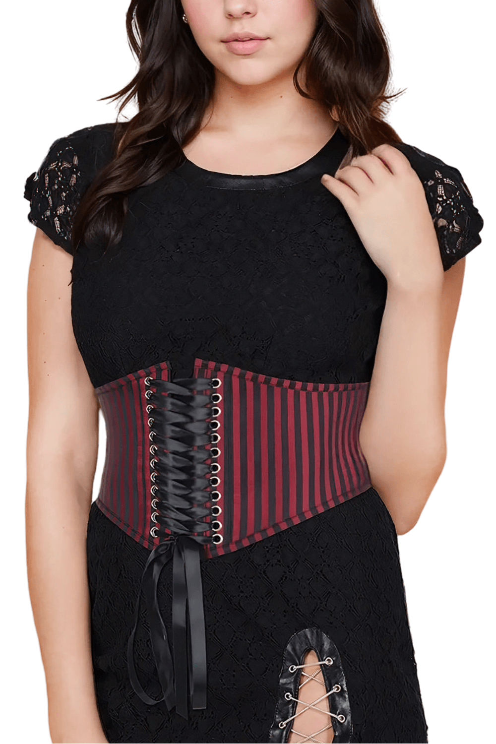 Brocade corset belt with lacing, adding elegance and style to any outfit.