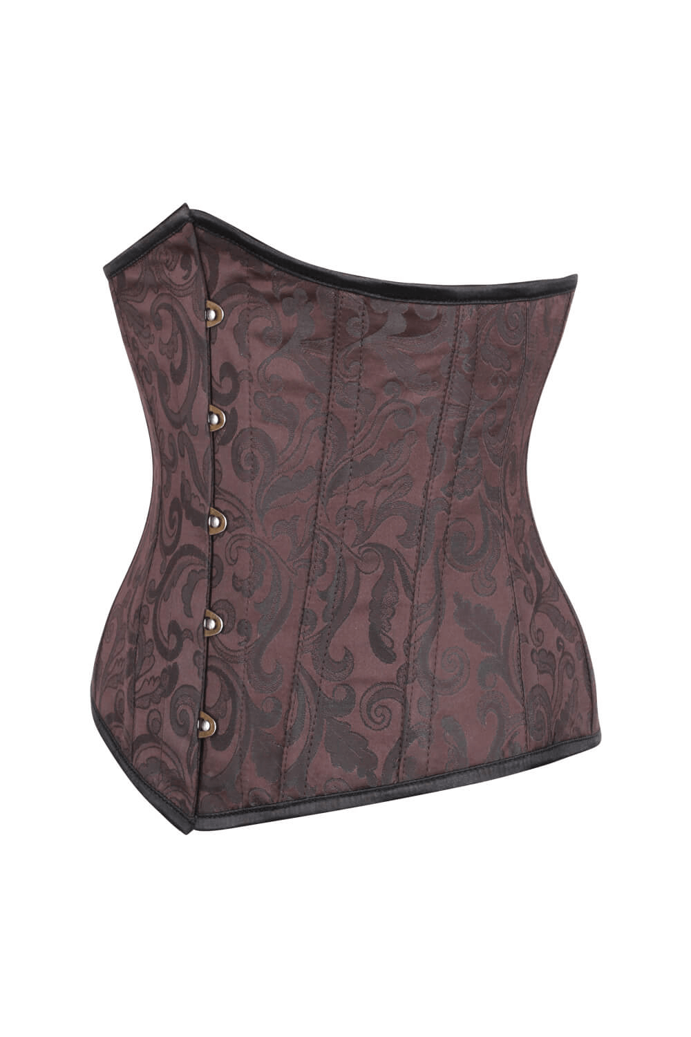 Alt Tag: Brocade Underbust Steampunk Corset and Steel Boning brown brocade underbust corset with steel boning, busk front, gothic cosplay
