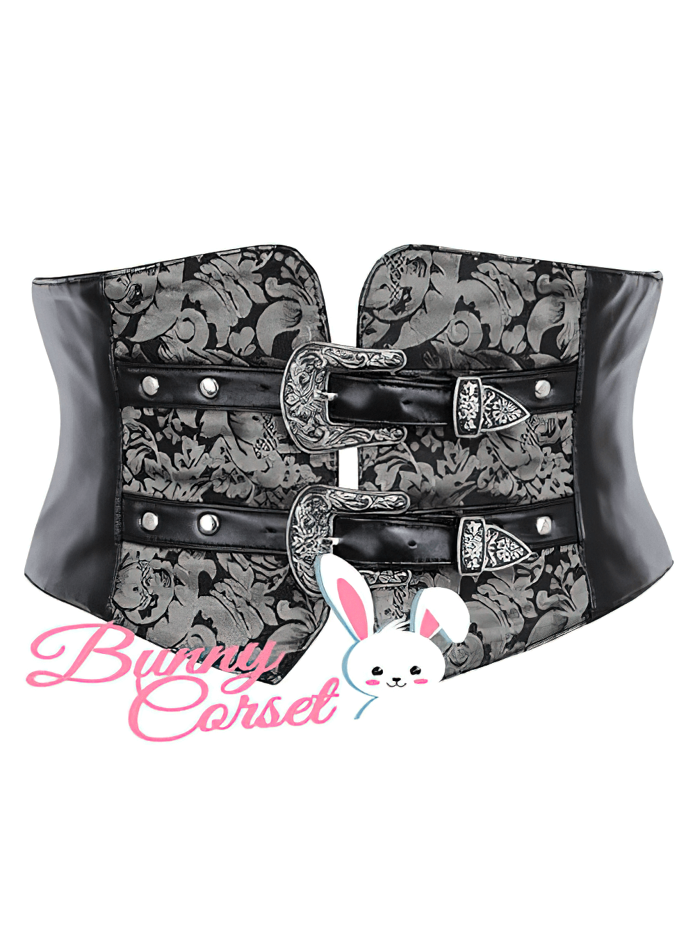 Elegant brocade waist cincher belt with faux leather and decorative buckles, perfect for gothic and casual fashion.