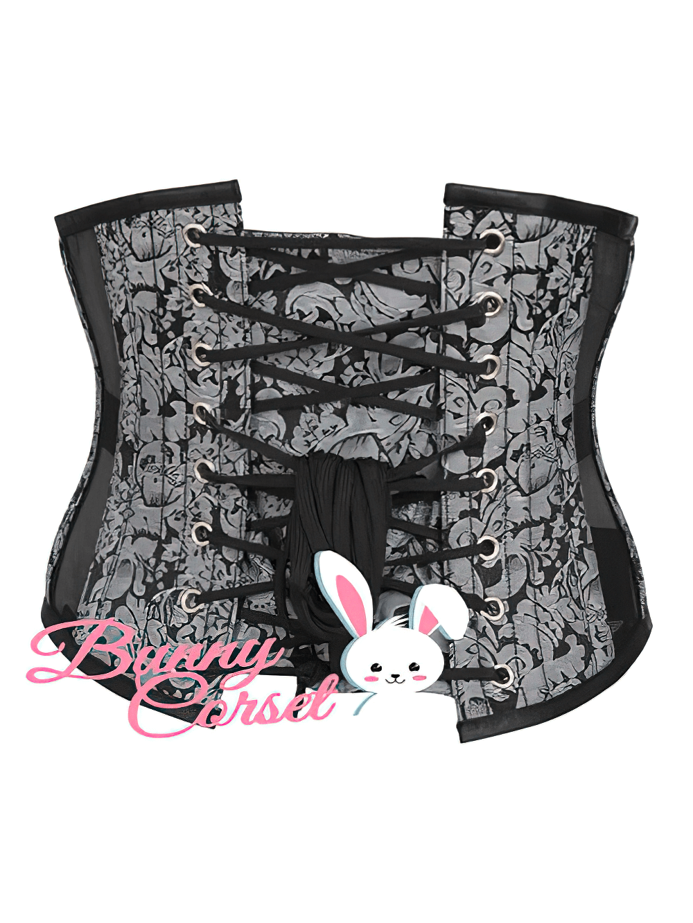 Elegant brocade waspie corset with lace-up design, perfect for waist sculpting and vintage fashion.