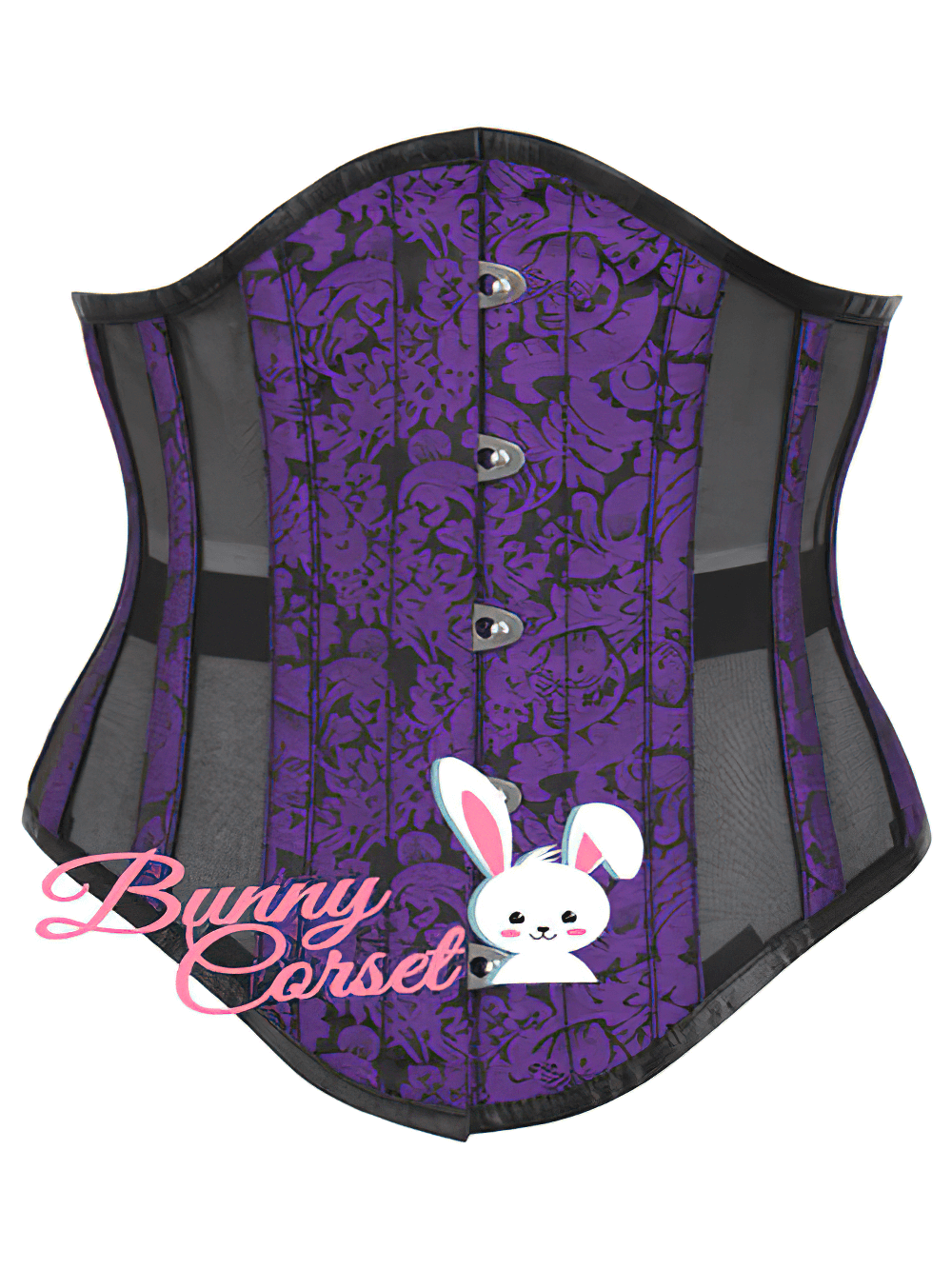 Elegant purple brocade waspie corset with steel boning, perfect for vintage styling and waist training.