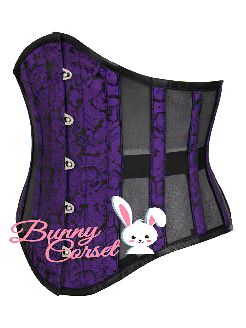 Elegant purple brocade waspie corset with structured design, perfect for vintage style and waist training.