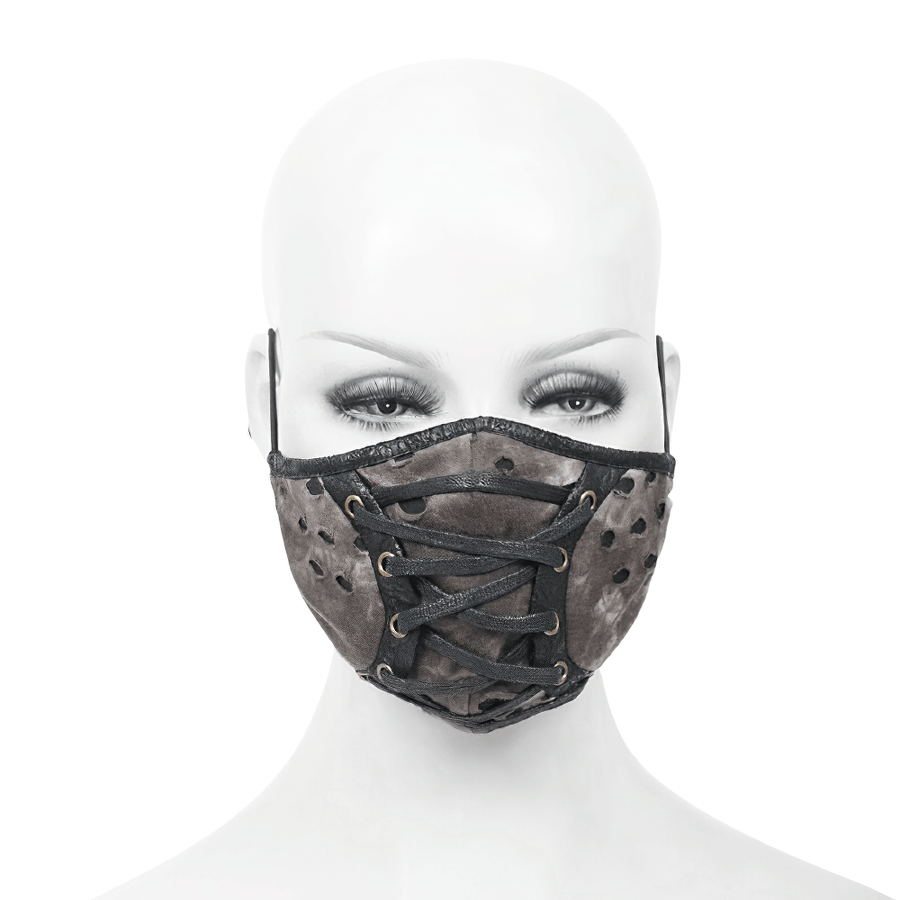 Unisex brown steampunk mask with lace-up design and faux leather, perfect accessory for a stylish look.