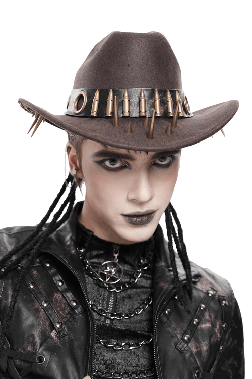 Sombrero Vaquero Gótico con Balas de Metal y Diseño de Calavera