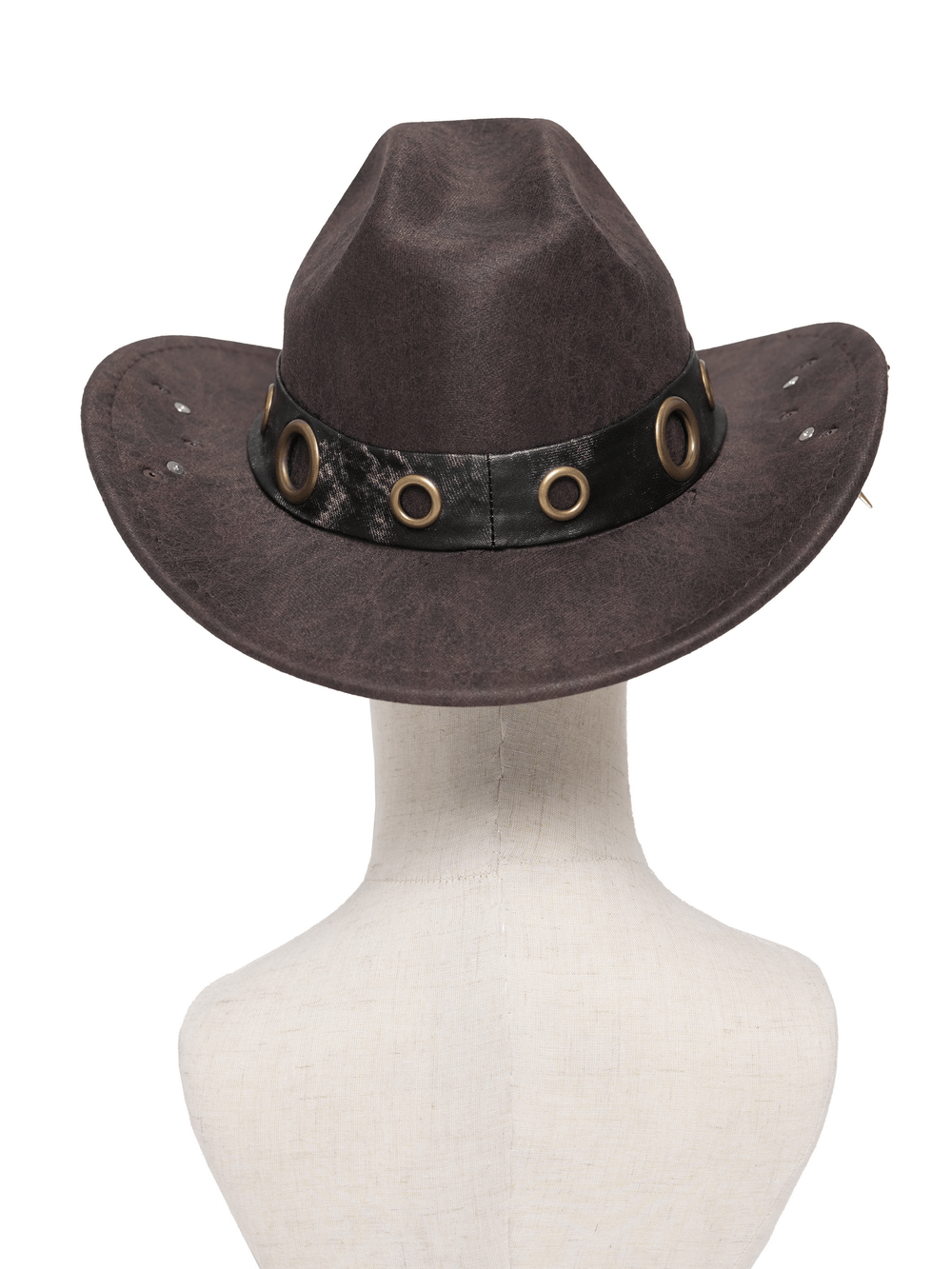 Brown Gothic Cowboy Hat with Metal Bullets and Spikes, featuring a rugged design and stylish accents.