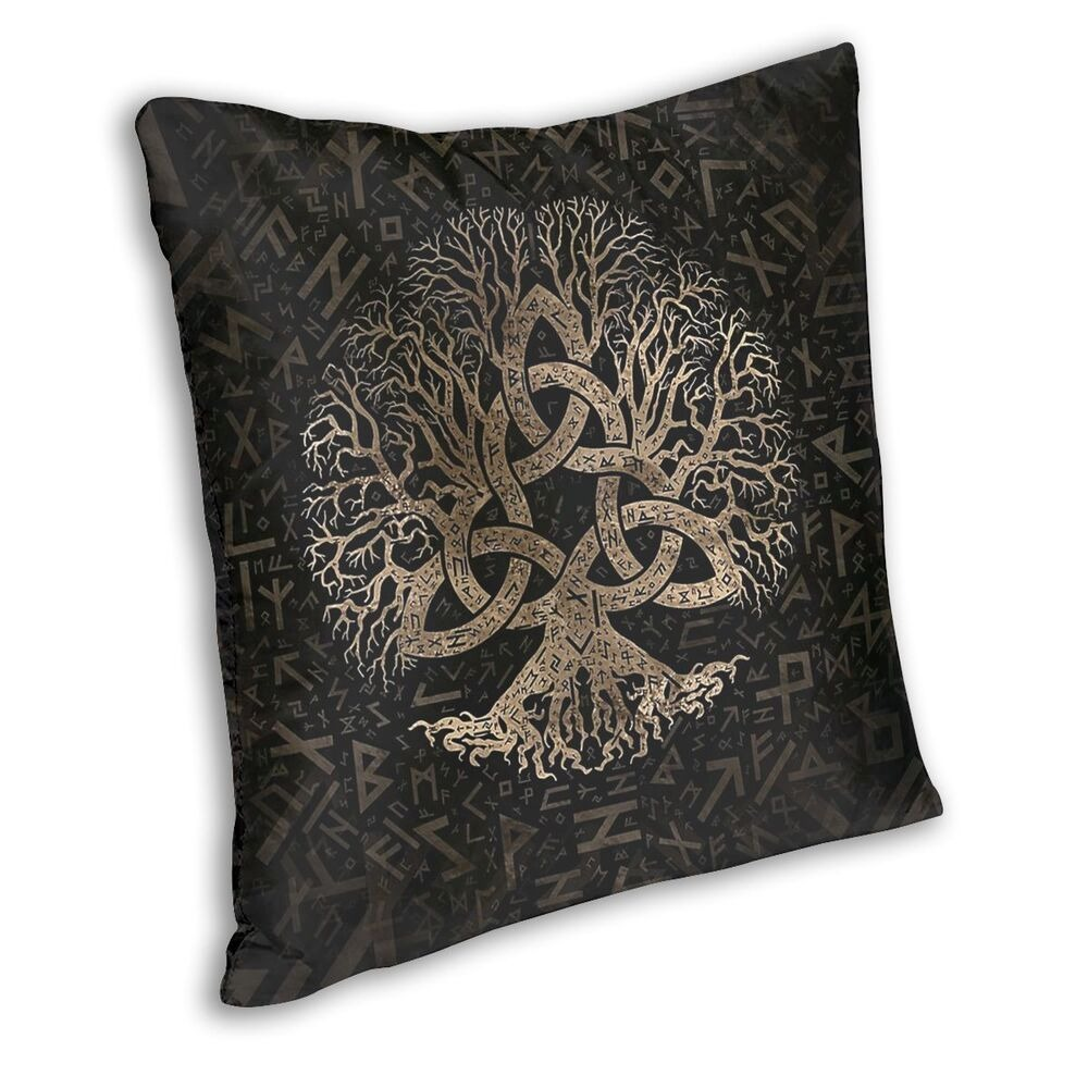 Brown Pillow Case Tree Of Life With Triquetra / Decoration Pillow with symbols of Vikings Valhalla #2 - HARD'N'HEAVY