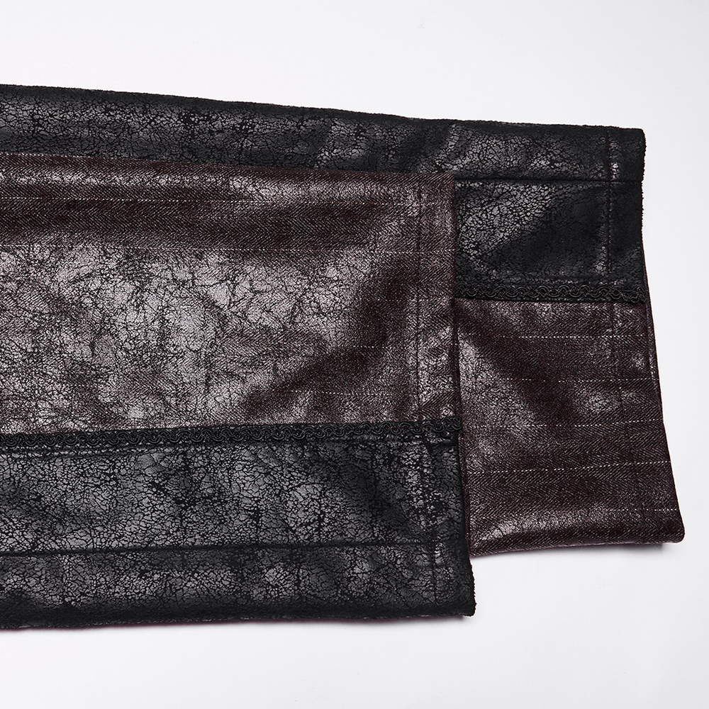 Brown Steampunk Faux Leather Striped Pants with Clasps featuring a unique texture and stylish clasps.