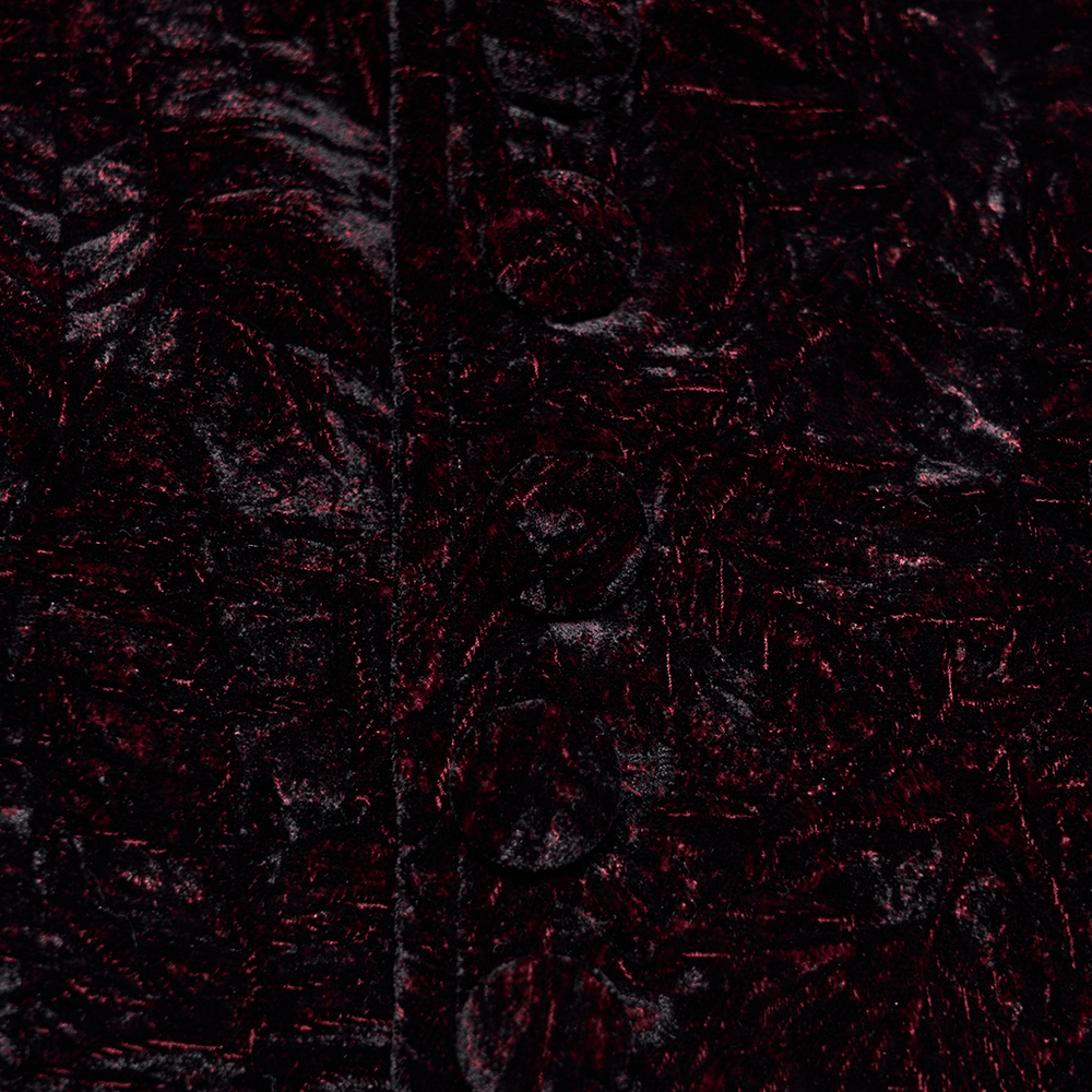 Burgundy-Black Gothic Velvet Waistcoat Vest for Men detailed view showcasing the textured velvet pattern.