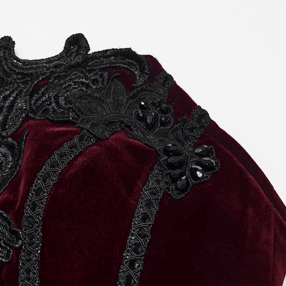 Bordeauxrotes Gothic-Korsett mit schwarzer Spitzenapplikation