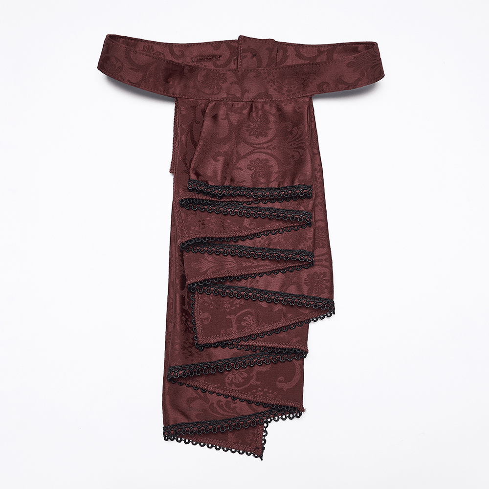 Burgundy Gothic Jacquard Shirt with Coffin Embroidery featuring elegant lace detailing and dramatic draping.
