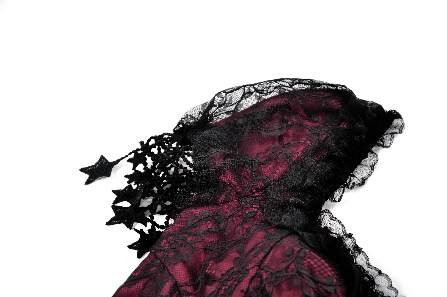 Burgundy Gothic Lace Corset Dress with Star Charm Sleeves Burgundy Gothic Lace Corset Dress with Star Charm Sleeves
