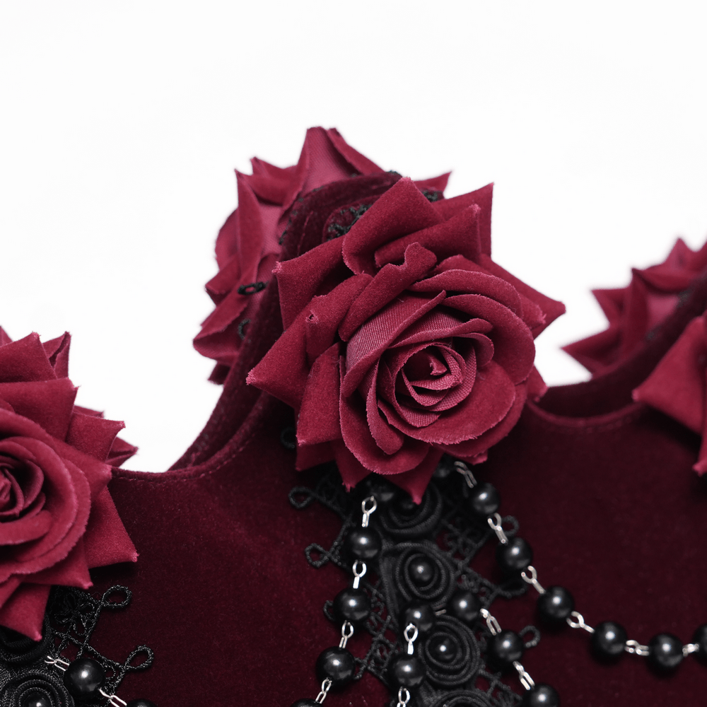 レースとチェーン付きバーガンディゴシックローズハンドバッグ