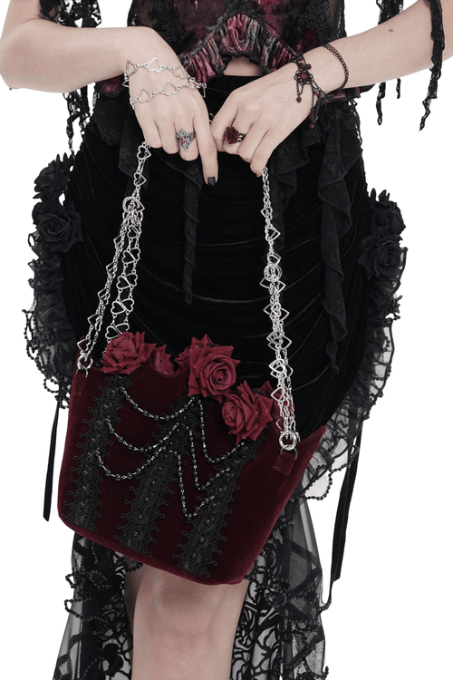 Burgunder Gothic Rose Handtasche mit Spitze und Ketten
