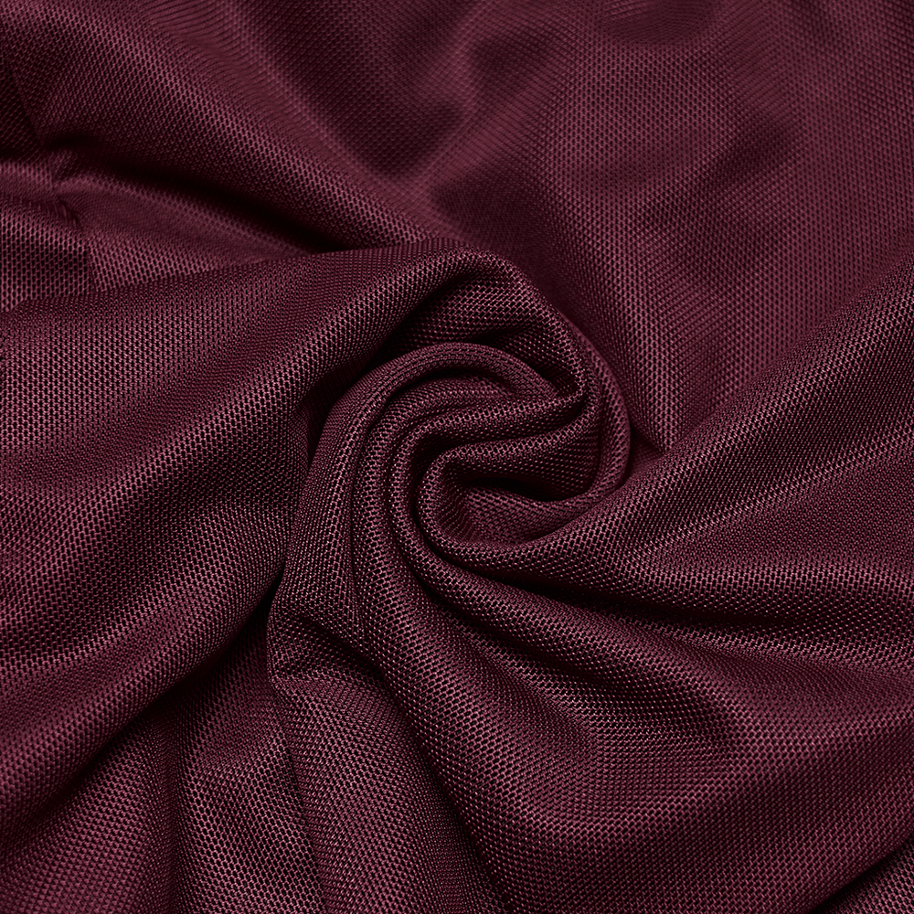 Burgundy Gothic Skull Church Print Mesh Leggings fabric close-up showing soft elastic mesh texture and rich color.