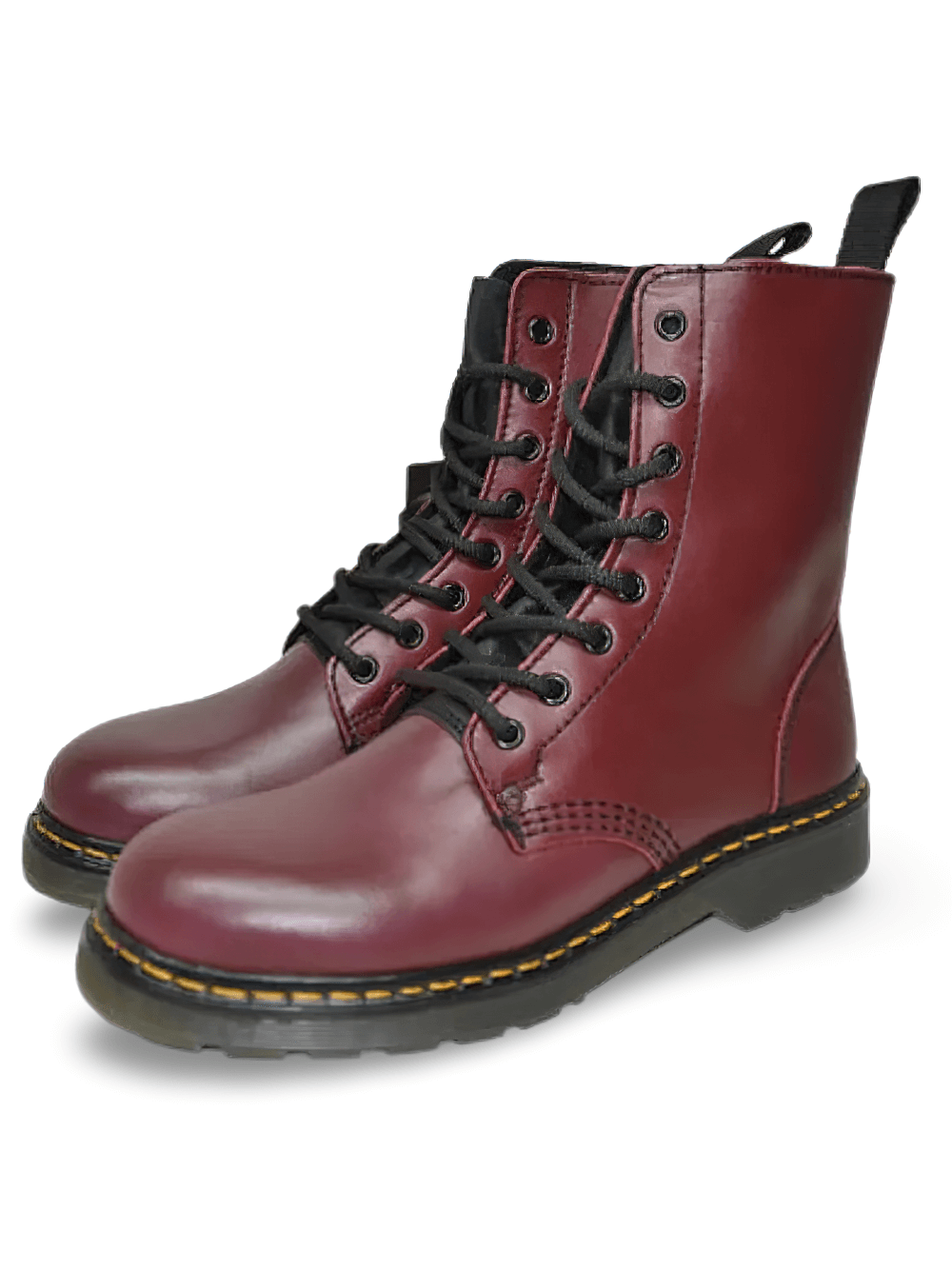 Burgundy Vegan Gothic 8-Eyelet Lace-Up Boots with TR Sole