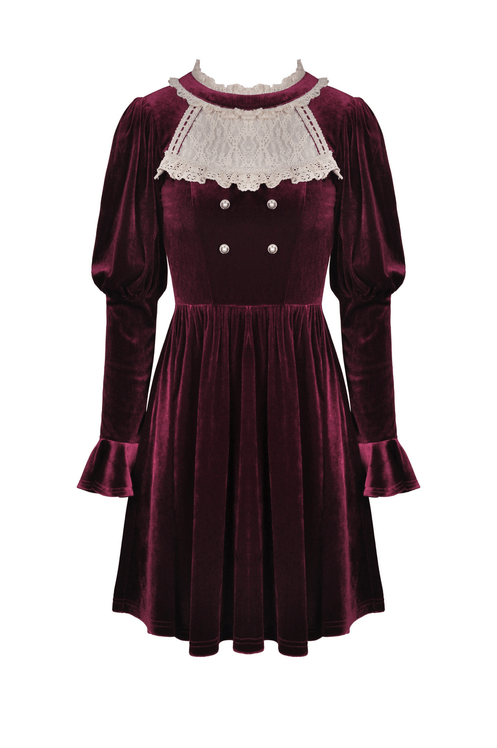 Burgundy Velvet Dress with Delicate Lace Accents