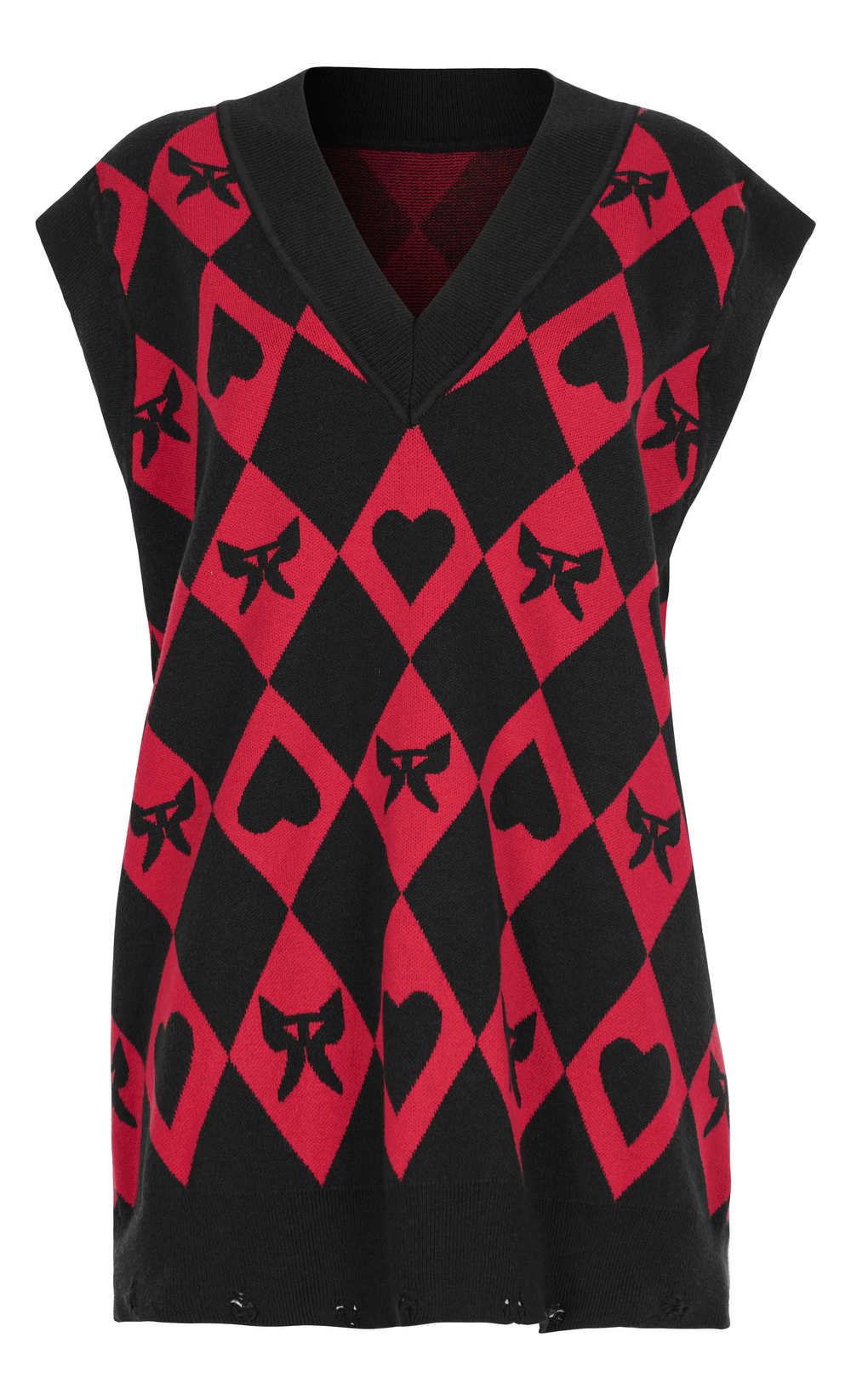 Punk Rave women's diamond weave vest with black and red argyle, featuring butterfly and heart patterns.
