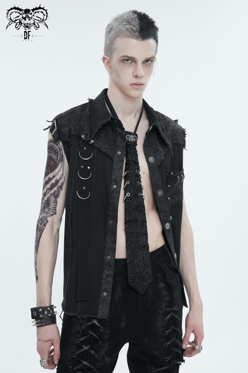 Men's punk sleeveless shirt featuring metal embellishments and a rebellious style for bold alternative fashion.