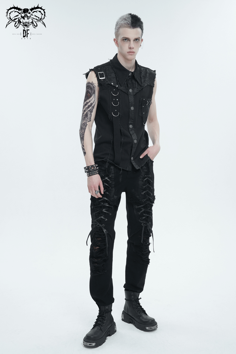 Men's punk sleeveless shirt with metal embellishments, perfect for alternative fashion enthusiasts.
