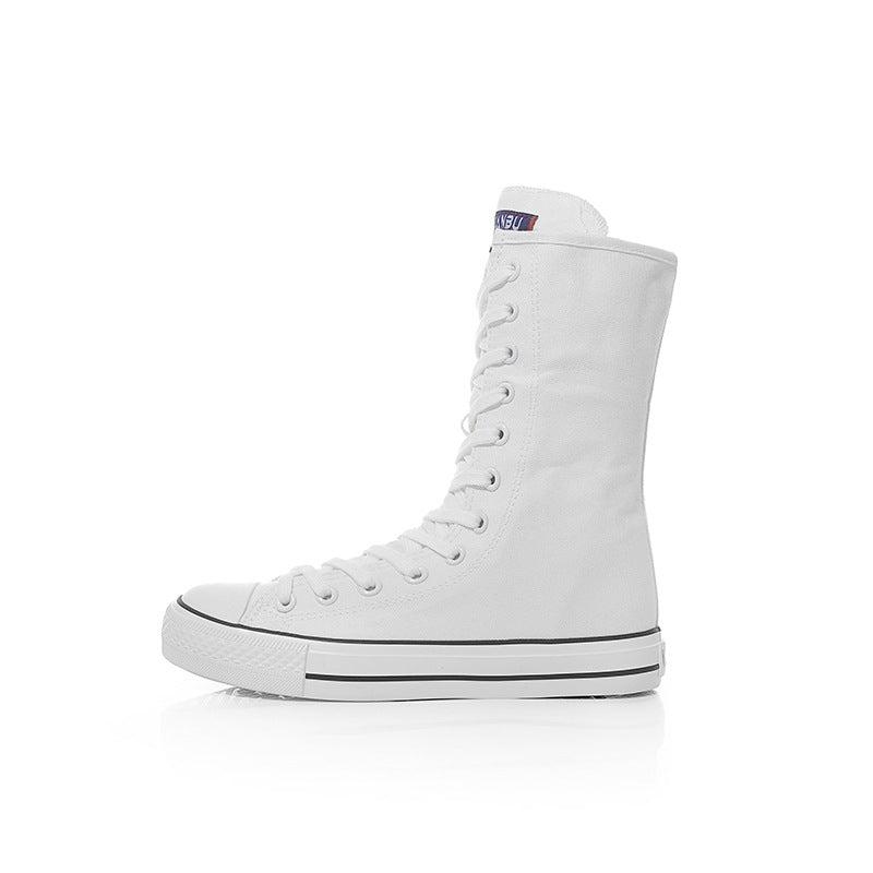 White canvas mid-calf sneakers for women, perfect for a rock style outfit and comfortable wear.
