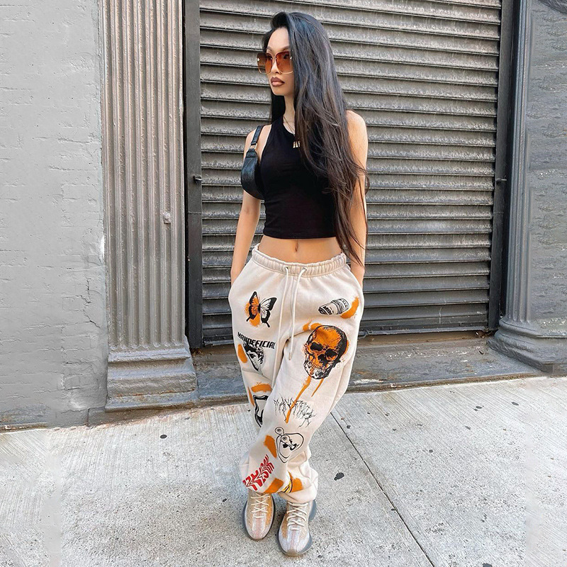 Casual Loose Pants For Women / Cool Graffiti Fleece Trousers - HARD'N'HEAVY