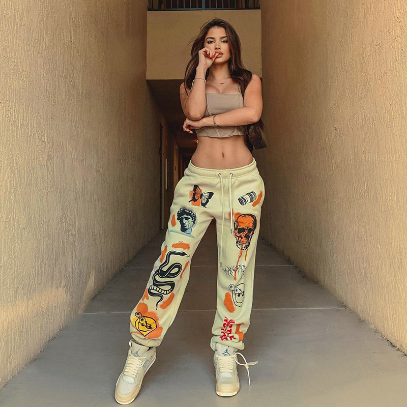 Casual Loose Pants For Women / Cool Graffiti Fleece Trousers - HARD'N'HEAVY