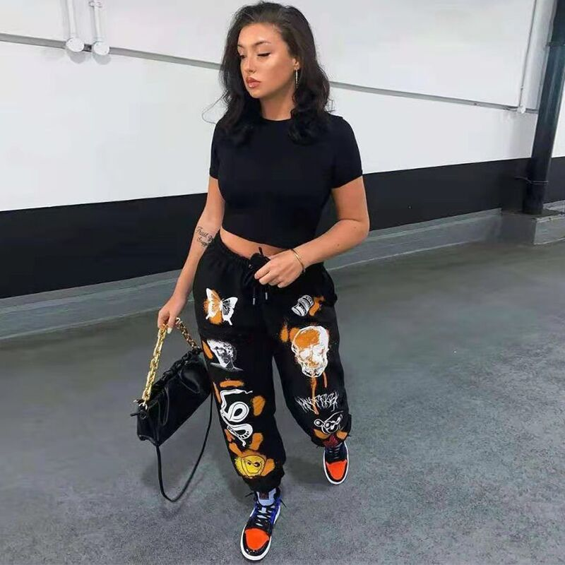 Casual Loose Pants For Women / Cool Graffiti Fleece Trousers - HARD'N'HEAVY