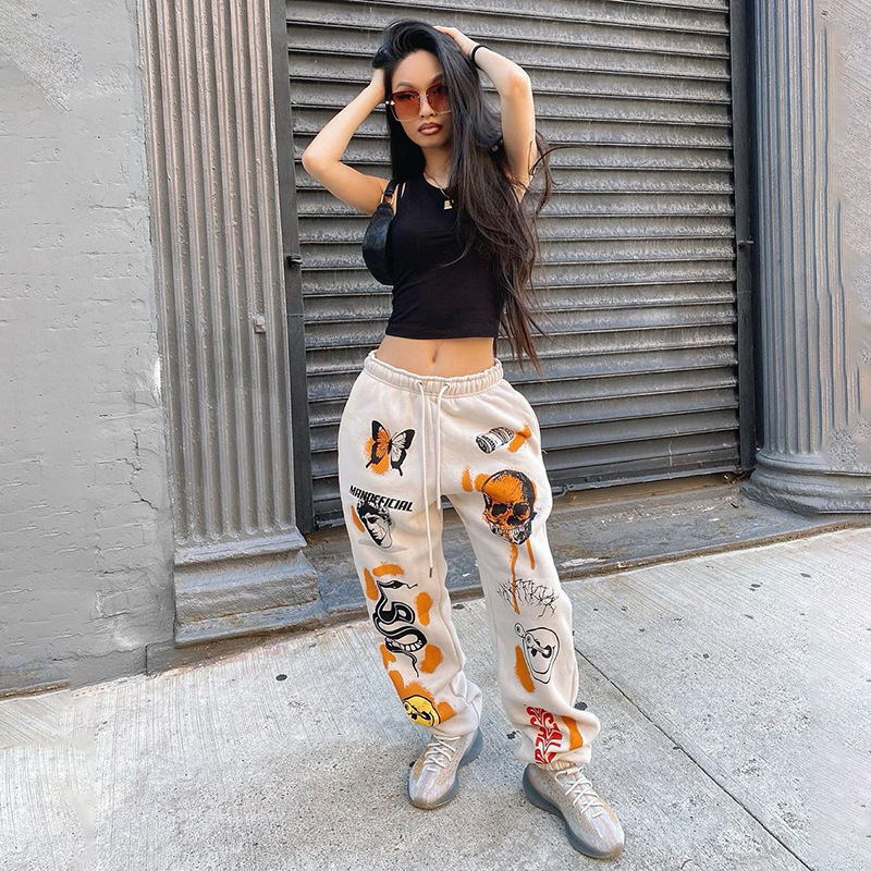 Casual Loose Pants For Women / Cool Graffiti Fleece Trousers - HARD'N'HEAVY