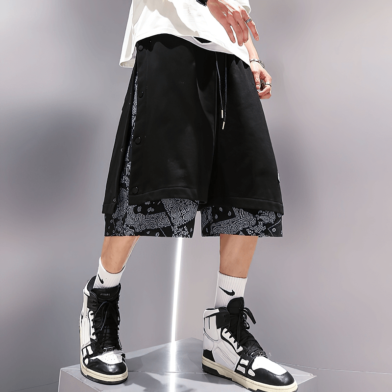 Casual Male Drawstring Thin Shorts with Print / Punk Style Baggy Clothes for Men - HARD'N'HEAVY