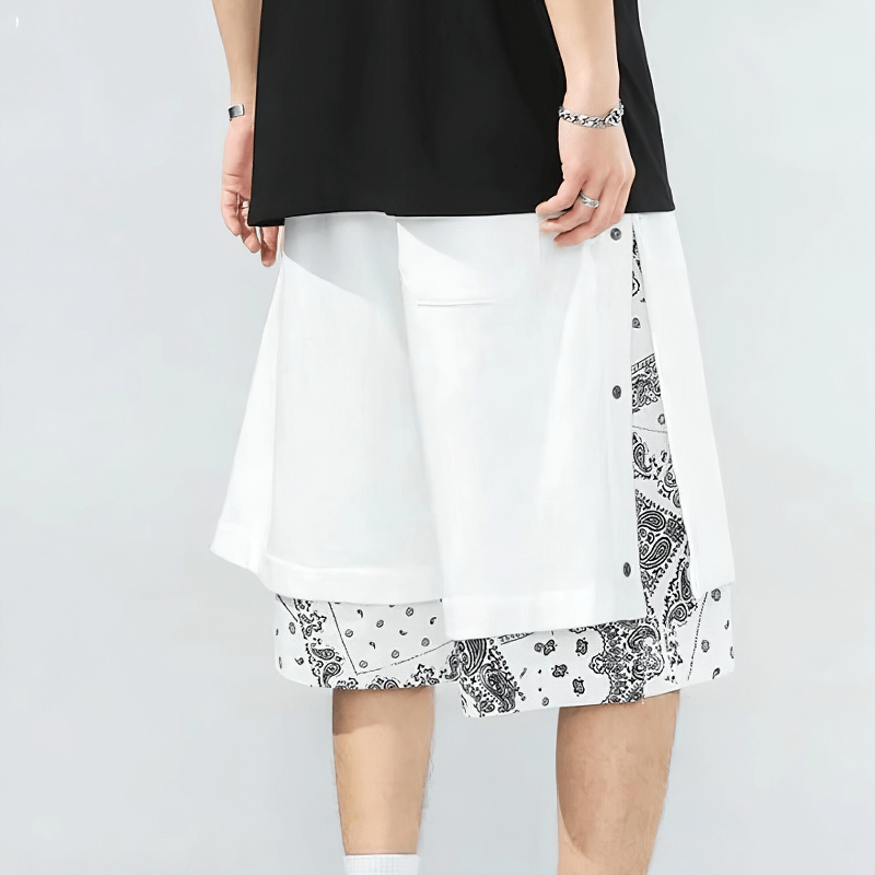 Casual male drawstring shorts with punk print, featuring a baggy style and adjustable fit for ultimate comfort.