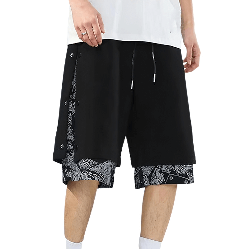 Men's punk style baggy drawstring shorts with bold print, perfect for casual comfort and edgy fashion.