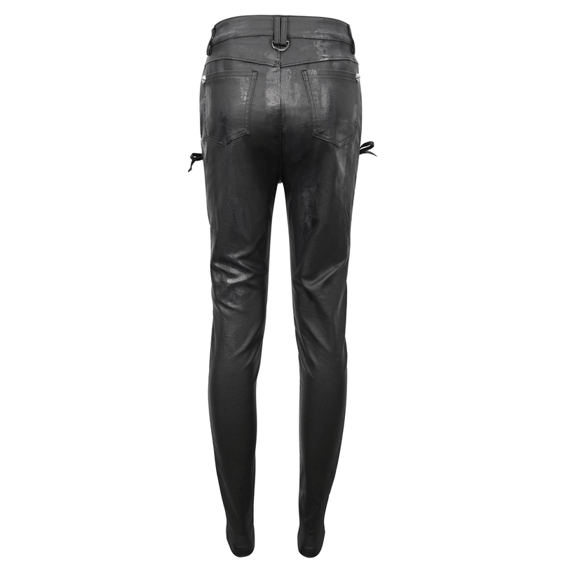 Casual Slim Fit Pants with Lace-Up on Sides / Punk Zipper Trousers with Eyelets - HARD'N'HEAVY
