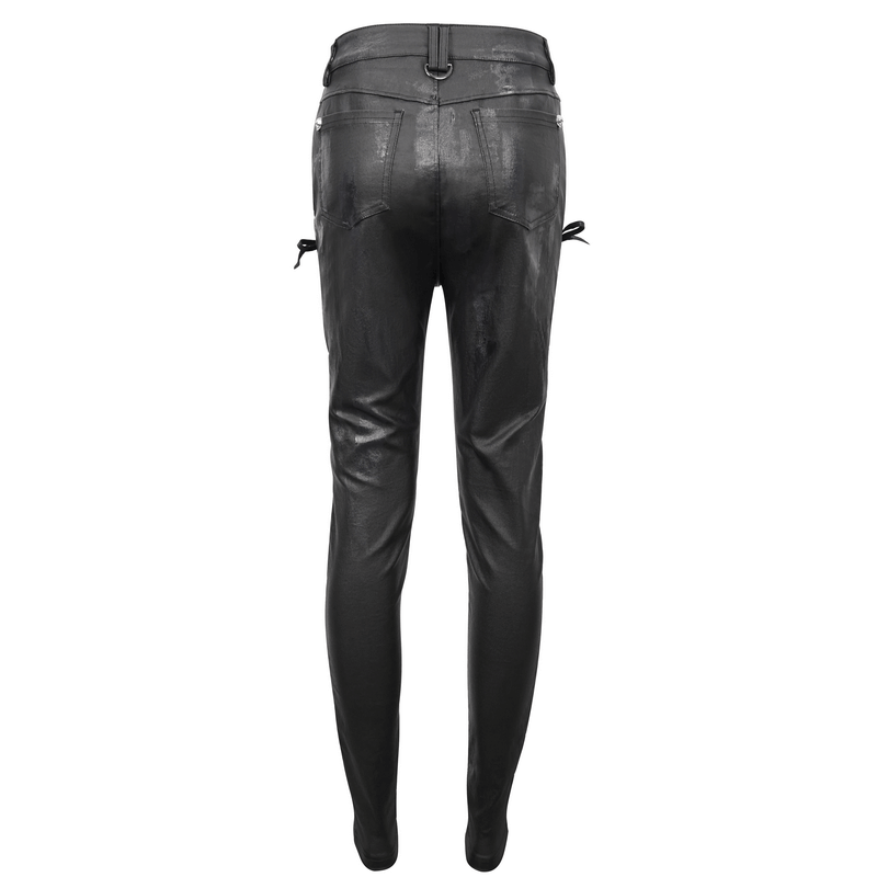 Back view of women's casual slim fit pants with lace-up sides and zipper details, perfect for punk chic style.