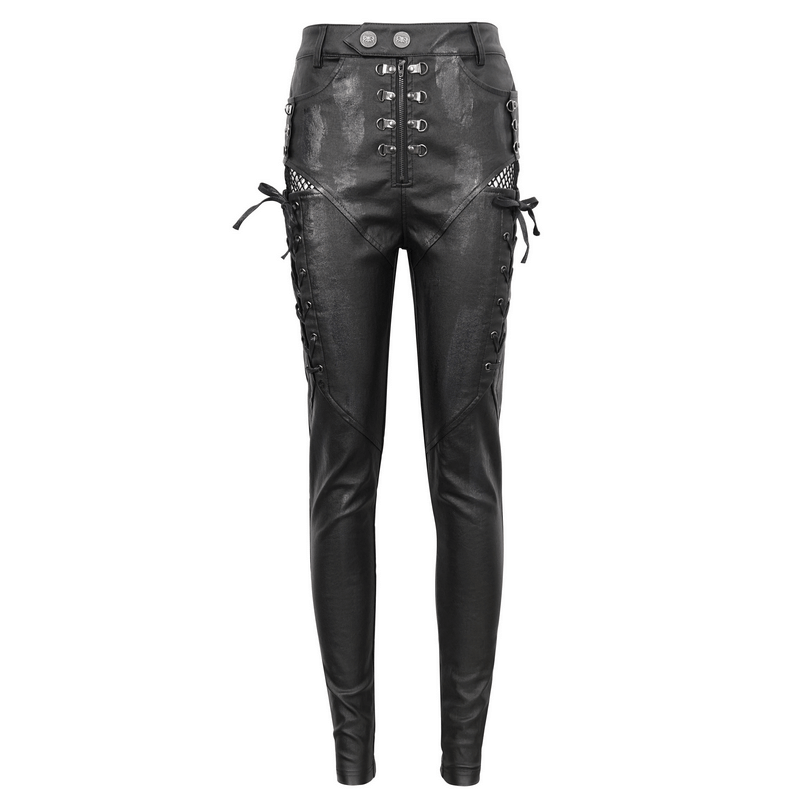 Casual Slim Fit Pants with Lace-Up on Sides / Punk Zipper Trousers with Eyelets - HARD'N'HEAVY