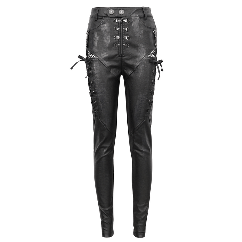 Casual slim fit pants with lace-up sides and punk zipper detail, combining edgy style and comfort for a trendy look.