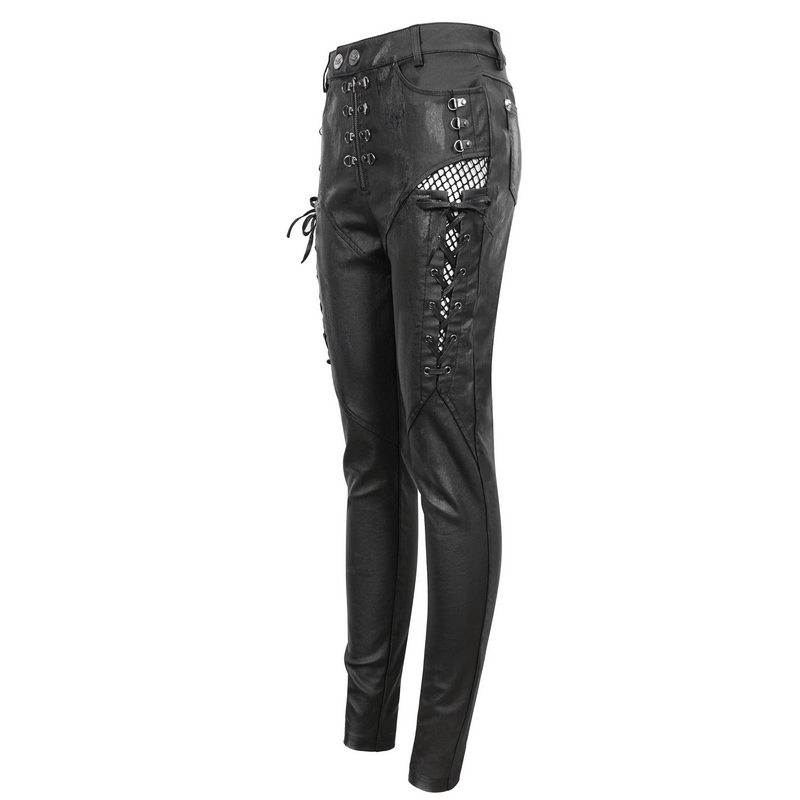 Stylish women's casual slim fit pants with lace-up sides and punk-inspired zipper detailing.