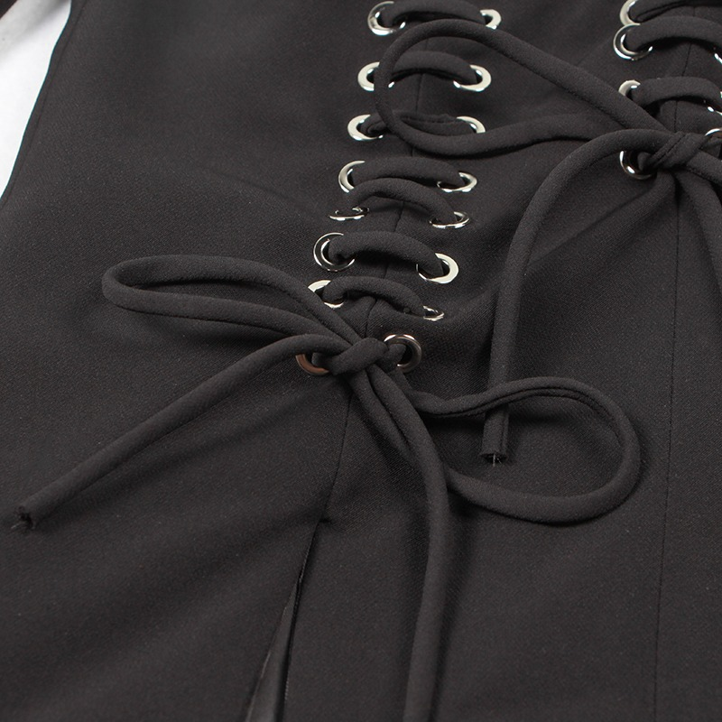 Casual Women's Lace-Up Design Black Blazer / One-Button Split Suit Jacket / Female Fashion Clothes - HARD'N'HEAVY