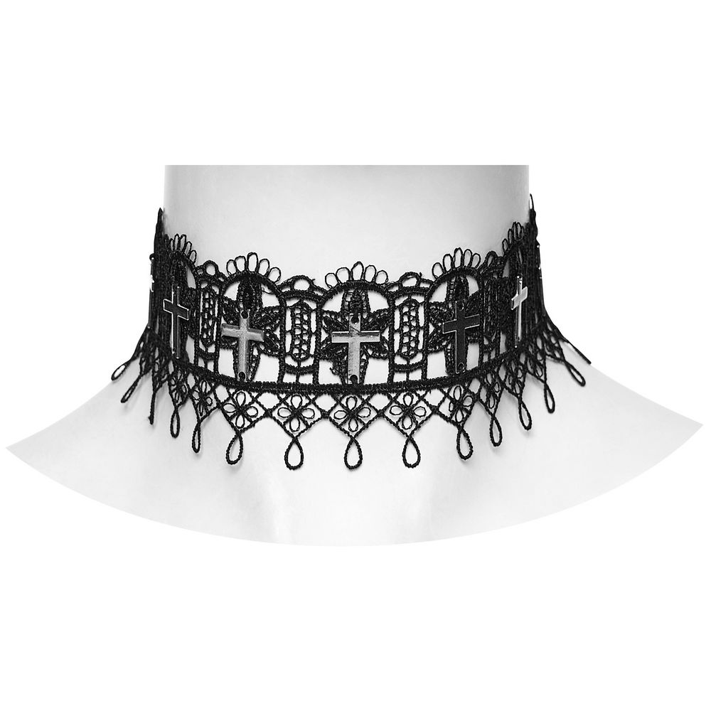 Cathedral Cross Lace Choker with Victorian Detail