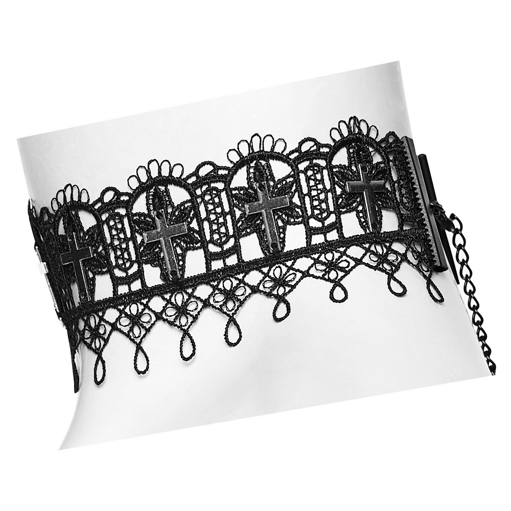 Cathedral Cross Lace Choker with Victorian Detail