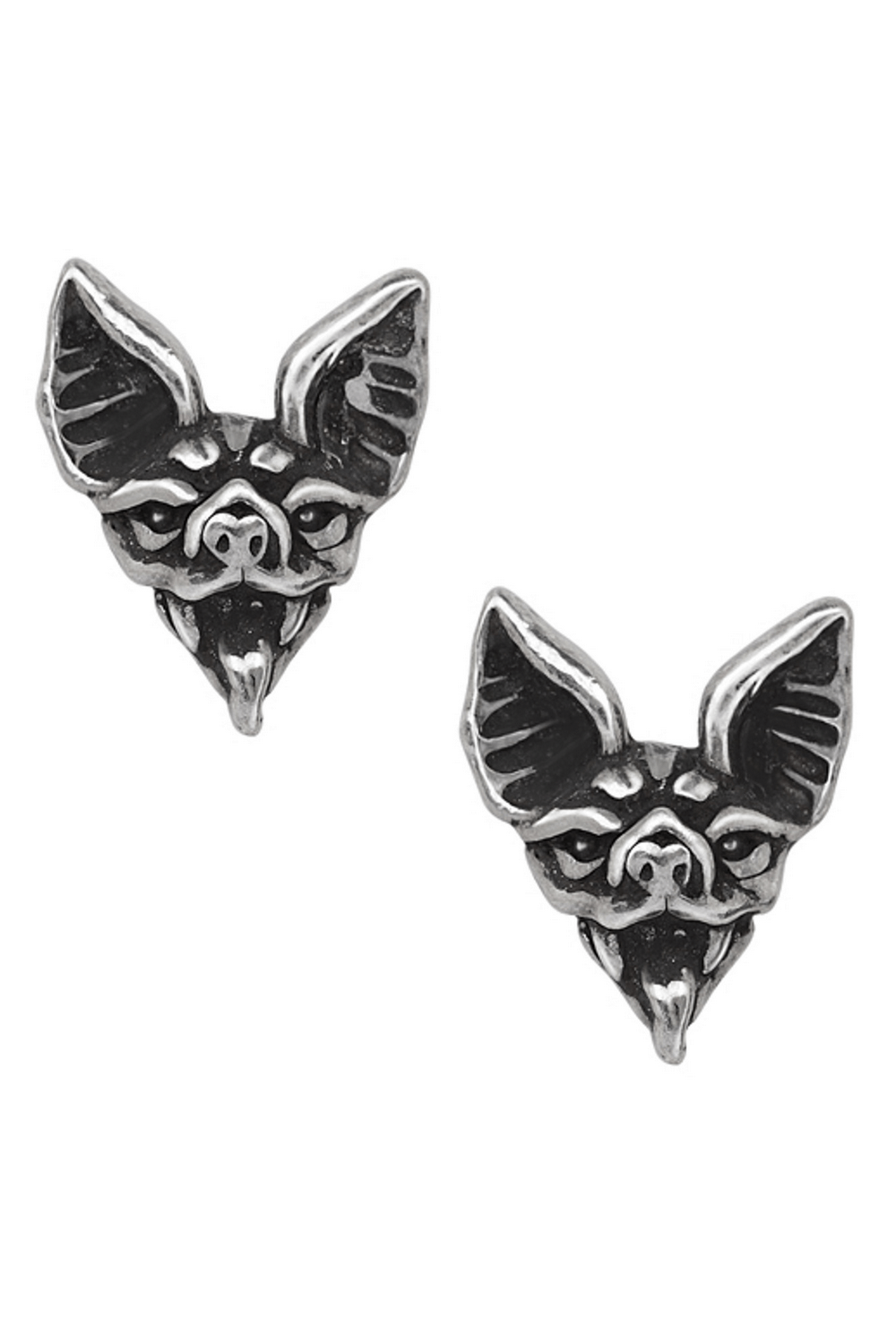 Cauchemar Bat Head Stud Earrings for edgy gothic and punk fashion lovers, showcasing intricate bat designs.