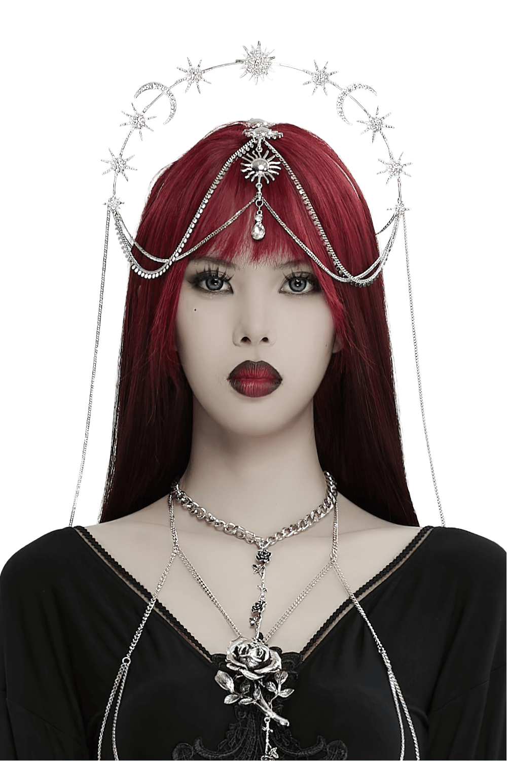 Celestial Gothic Headpiece with Star Moon and Sun Design