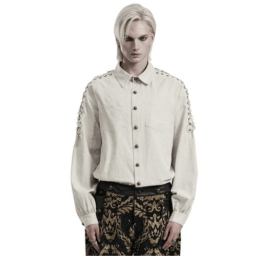 Chemise gothique en lin ornée de chaînes pour hommes