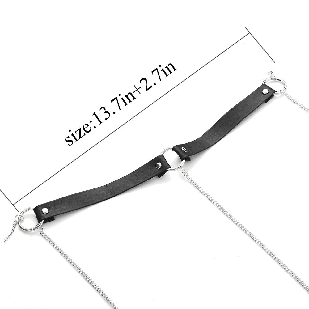 Chain Women's Neck Harness / Faux Leather Body Harness with Long Chain / Gothic Style Accessories - HARD'N'HEAVY