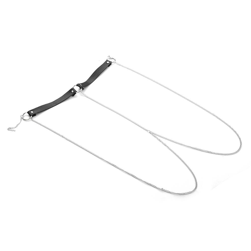 Chain Women's Neck Harness / Faux Leather Body Harness with Long Chain / Gothic Style Accessories - HARD'N'HEAVY