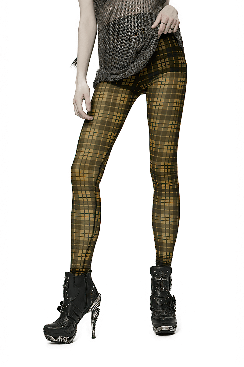 Checkered Punk Rock Stretch Mesh Leggings - HARD'N'HEAVY