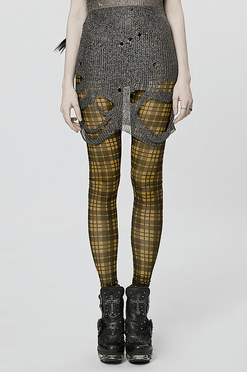 Checkered Punk Rock Stretch Mesh Leggings - HARD'N'HEAVY