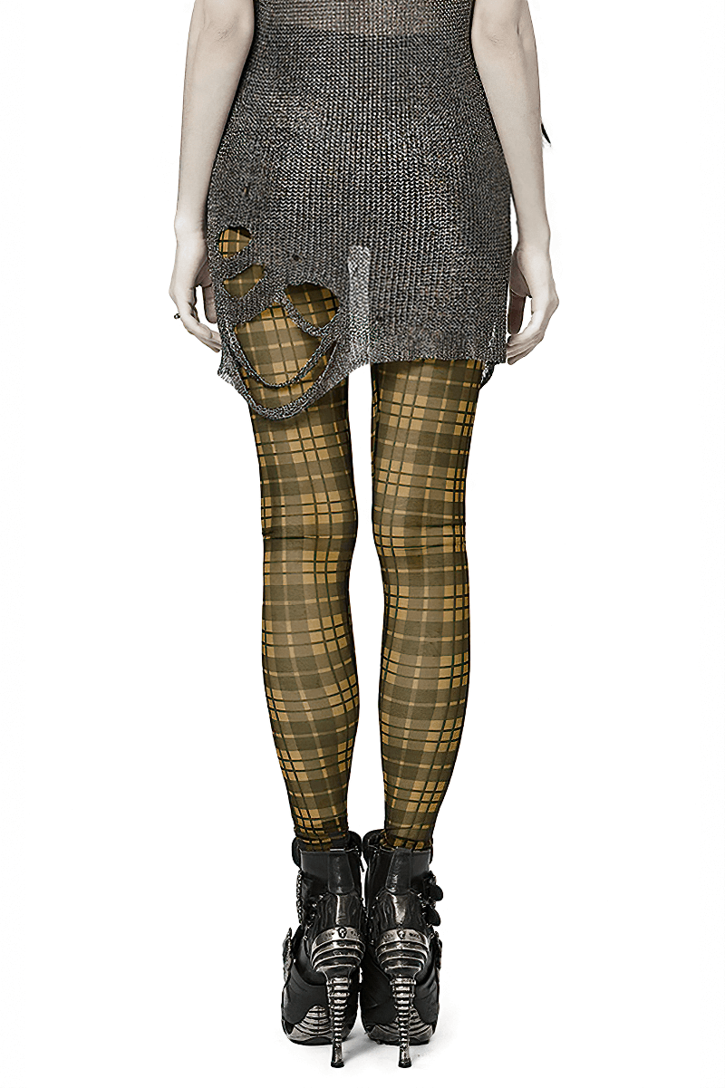 Checkered Punk Rock Stretch Mesh Leggings - HARD'N'HEAVY