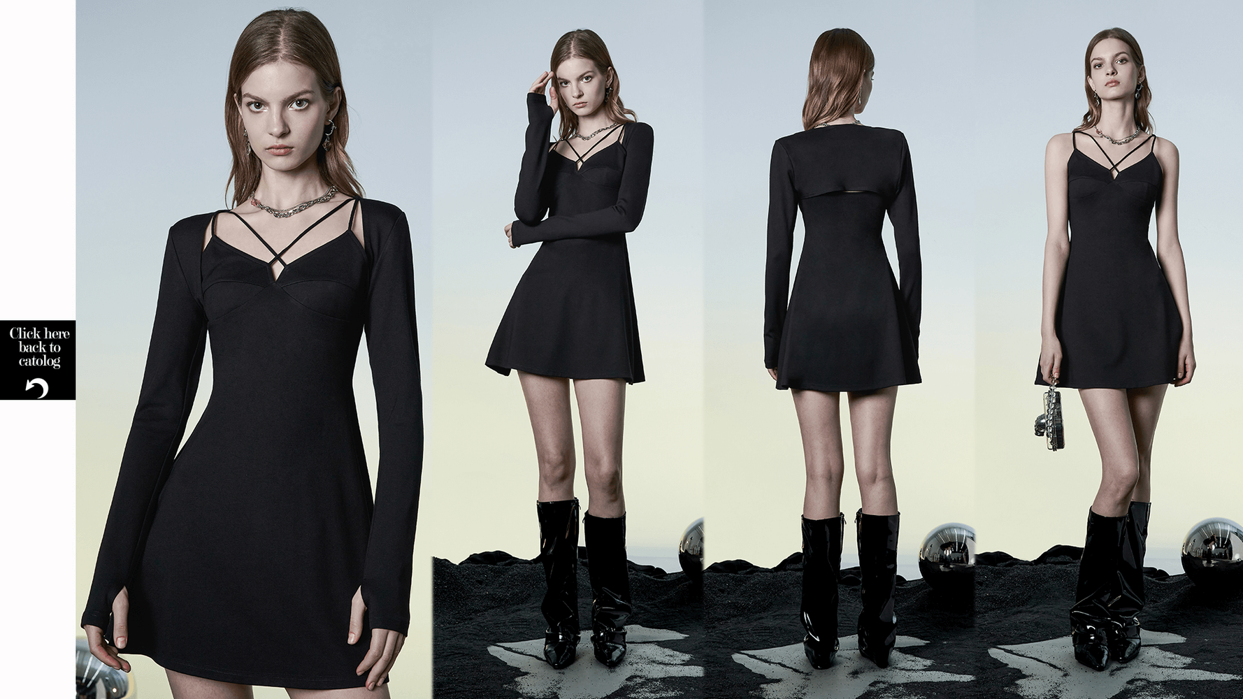 Chic A-Line Black Dress with Bandage Detail and Sleeves