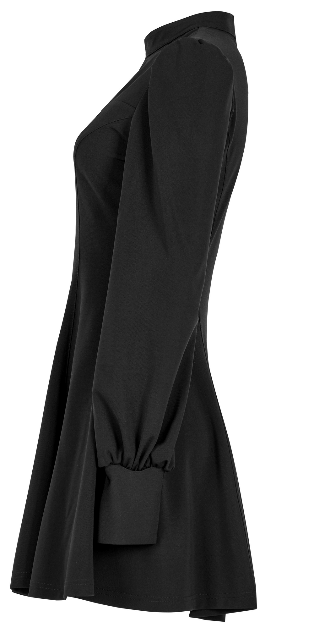Chic A-Line Black Dress with Puff Sleeves and Cutout