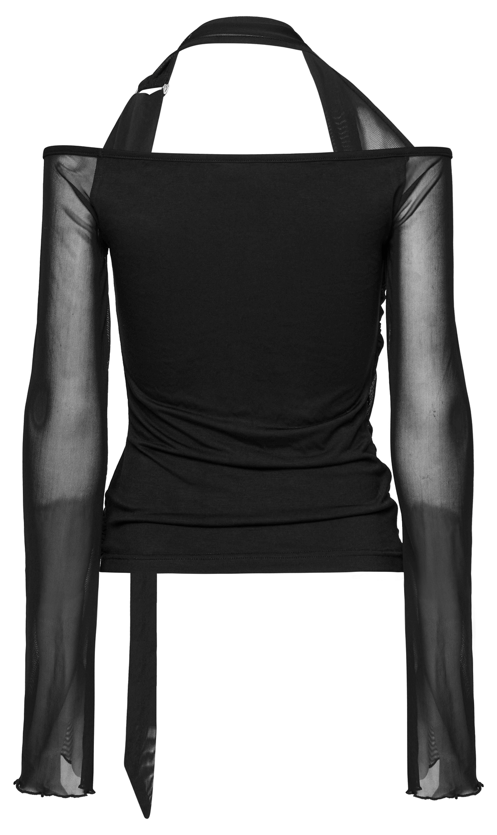 Chic Asymmetric Halter Neck Top with Mesh Sleeves